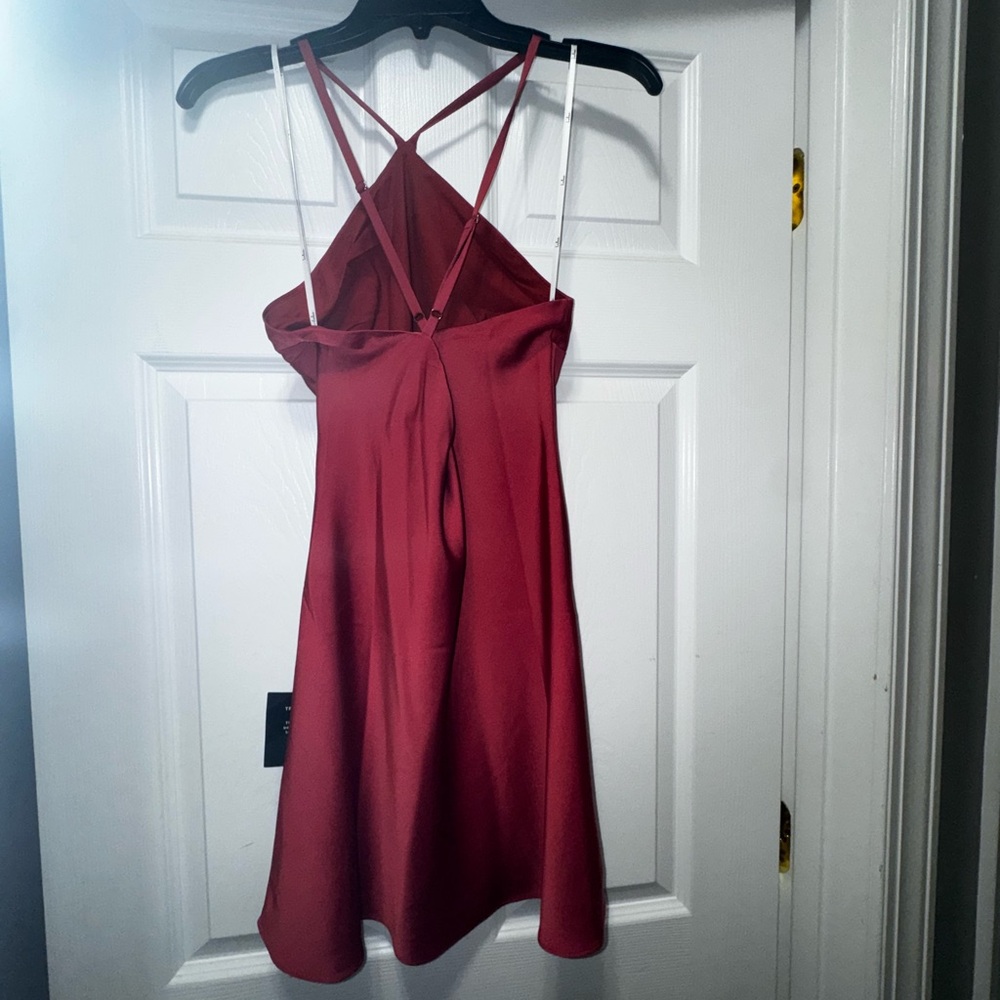 Lulus Rooftop Party Dusty Red Satin Halter Mini Dress - Size S - Picture 2 of 3